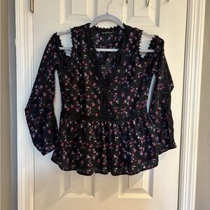 Vintage Y2K Derek Heart Open Shoulder Baby Doll Long Sleeve Shirt Size Small.